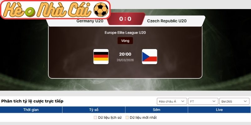Kèo châu Á trận Đức U20 vs U20 Séc (20:00 26-03, Europe Elite League U20)