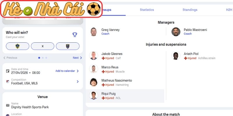 Soi kèo trận đấu LA Galaxy vs Real Salt Lake (06:00 27-04, MLS) 2 Phong độ LA Galaxy gần nhất